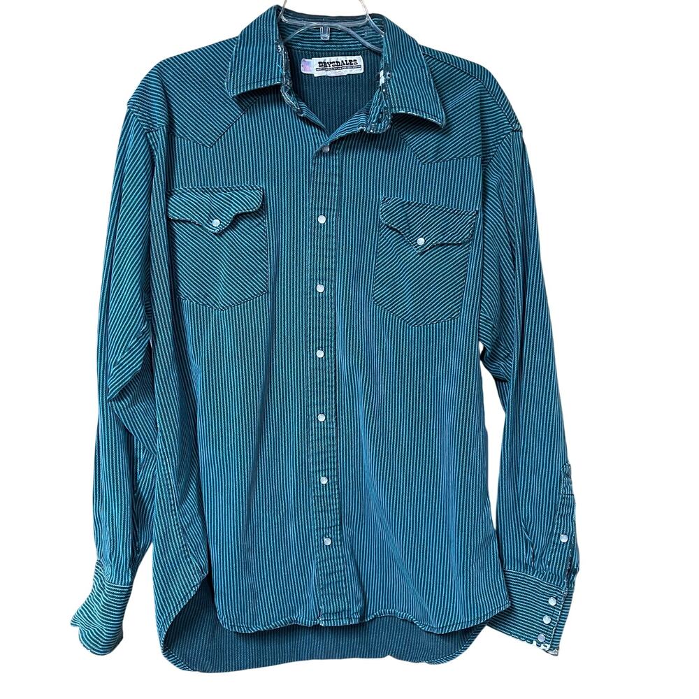 💚 Drysdales Teal Stripe Pearl Snap Western Shirt – Size L
